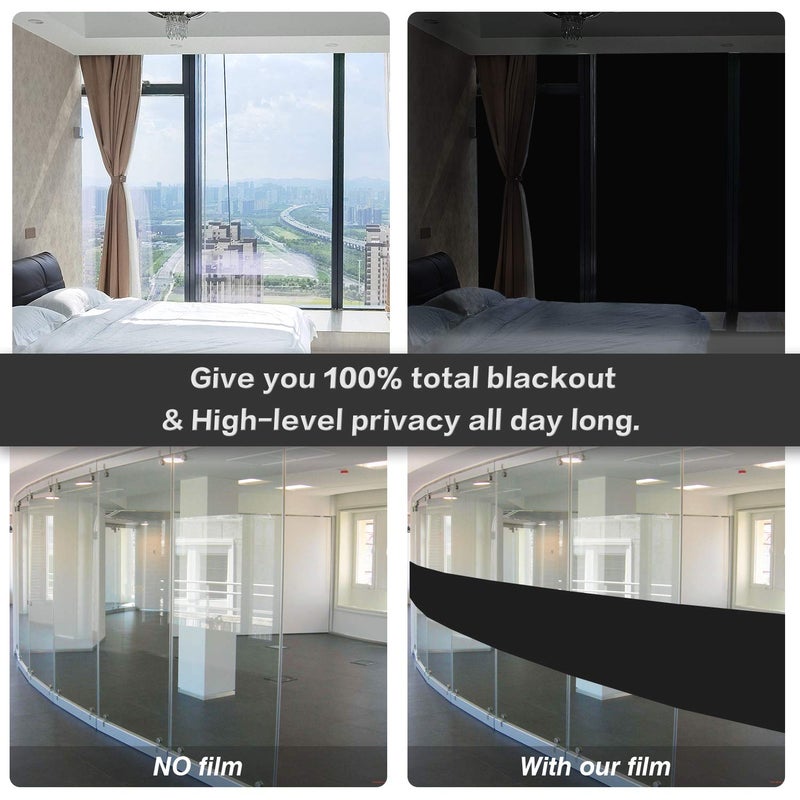 WochiTV Total Blackout Window Film 100% Light Blocking Non Adhesive No Residue Removable Opaque Static Cling Privacy Glass Tint for Home Bedroom Darkening Heat Control (35.4 Inch x 6.56 Feet) - Image 2